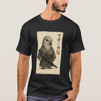 喪に服す鳩の侍 墨絵スタイルのノベルティ Tシャツ