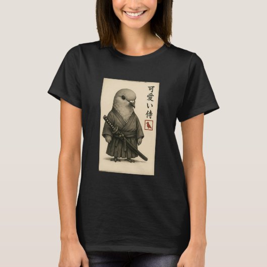 喪に服す鳩の侍 墨絵風 おもしろ雑貨 Tシャツ (正面)