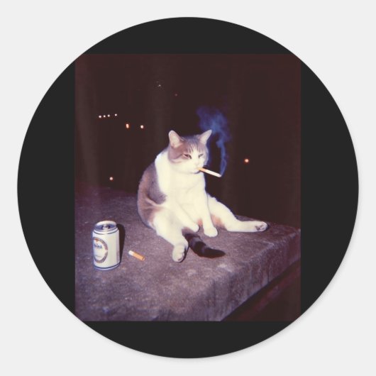 喫煙おもしろいミームシガレットキットンブレインロ間抜けット ラウンドシール (正面)