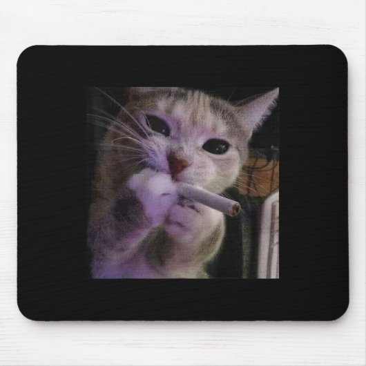 喫煙おもしろい猫、タバコ子猫ゲンZミーム、猫 マウスパッド (正面)