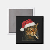 喫煙する猫のタバコ クリスマス サンタ帽子 猫のミーム マグネット (正面/裏面)