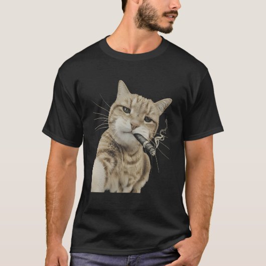 喫煙する猫 シガレット 子猫 笑える メーム Tシャツ (正面)
