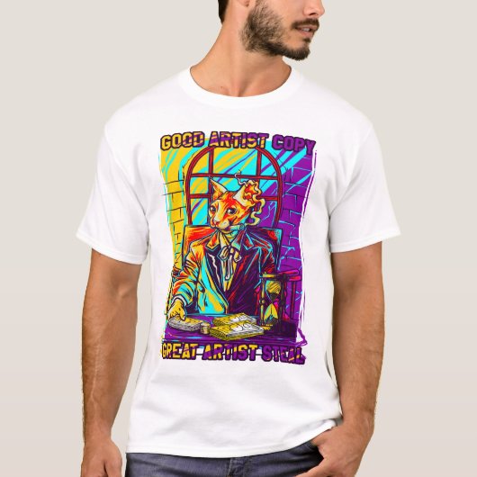 喫煙する猫 Tシャツ (正面)