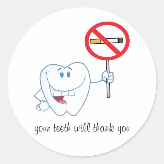 喫煙なし – 歯がステッカーに感謝 ラウンドシール (正面)