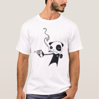 喫煙のパンダはピストル薄くストライプのなティーと武装しました Tシャツ