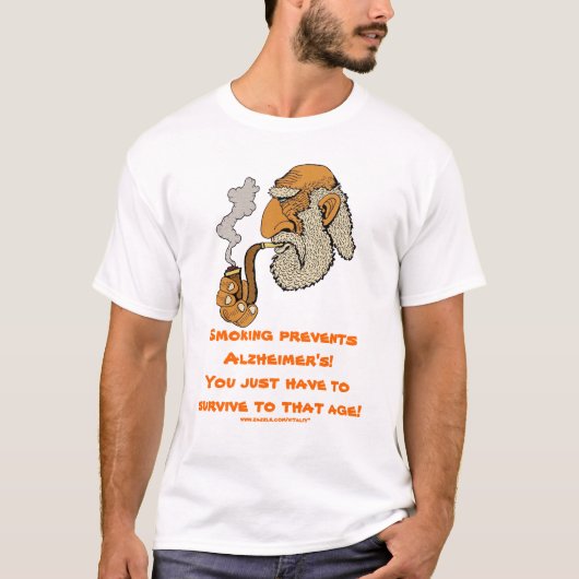 喫煙はAlzheimerのおもしろTシャツのデザインを防ぎます Tシャツ (正面)