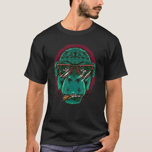喫煙カッコいい頭モンキーゴリラ獣グラッセ Tシャツ (正面)