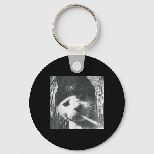 喫煙キャットビーニーグランジミームおもしろいエステティックT-s キーホルダー (正面)