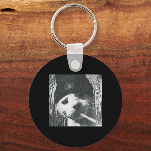 喫煙キャットビーニーグランジミームおもしろいエステティックT-s キーホルダー (正面)