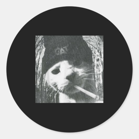 喫煙キャットビーニーグランジミームおもしろいエステティックT-s ラウンドシール (正面)