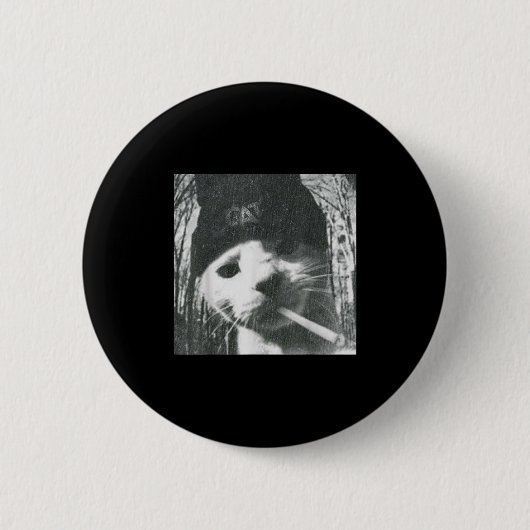 喫煙キャットビーニーグランジミームおもしろいエステティックT-s 缶バッジ (正面)