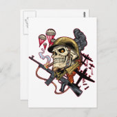 喫煙スカルヘルメット、飛行機、爆弾 ポストカード (正面/裏面)