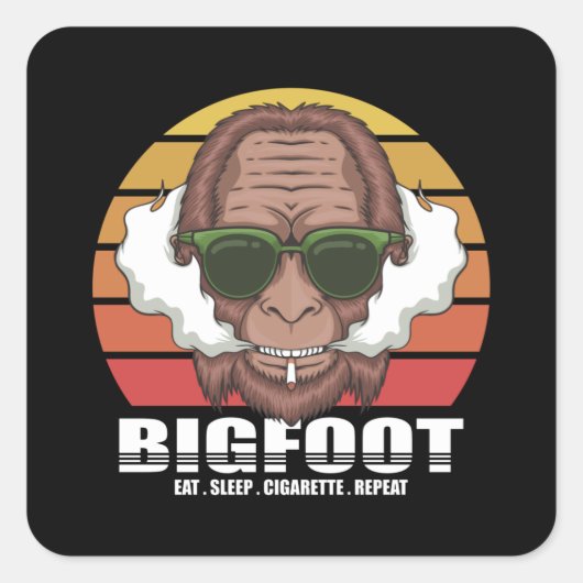 喫煙ビッグフットとサングラスレトロ スクエアシール (正面)