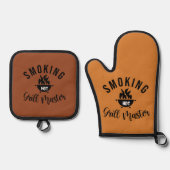 喫煙ホットグリルマスターブラウンとブラック 鍋つかみ&鍋敷きセット (正面)