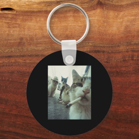 喫煙猫ミームおもしろいギフト男性へ女性 キーホルダー (正面)