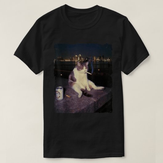 喫煙猫ミーム 脳腐るデザイン Tシャツ (デザイン正面)