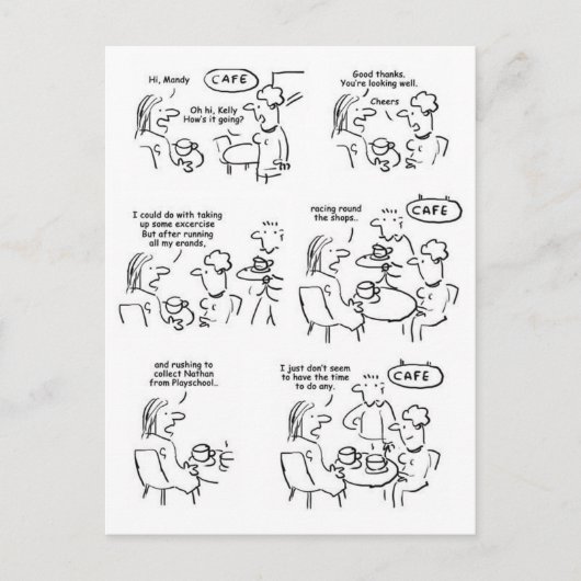 喫茶おもしろい店の女性の漫画 ポストカード (正面)