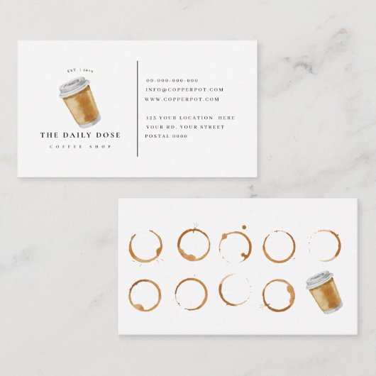 喫茶店の名刺のためのロイヤリティカード 名刺 (正面/裏面)