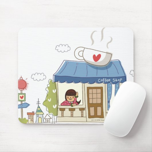 喫茶店の女性 マウスパッド (マウス)