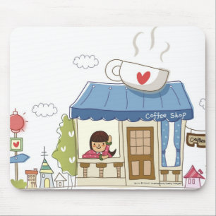 喫茶店の女性 マウスパッド