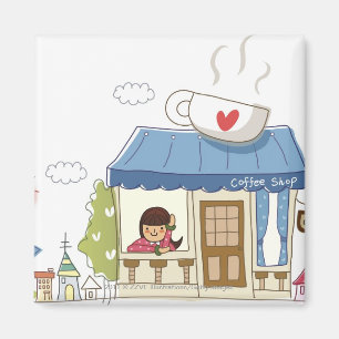 喫茶店の女性 マグネット