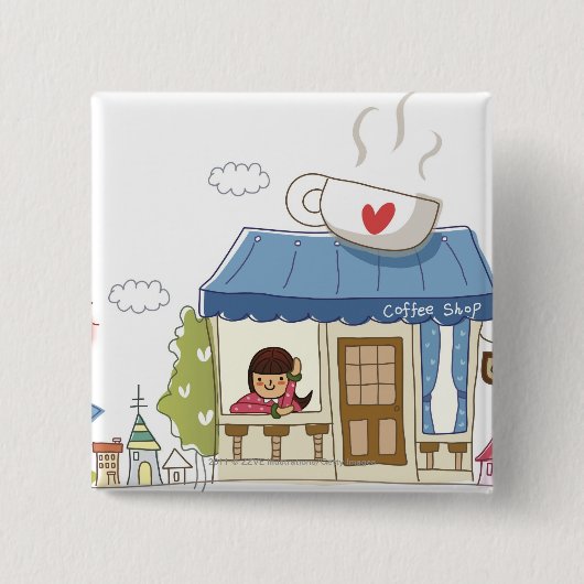 喫茶店の女性 缶バッジ (正面)