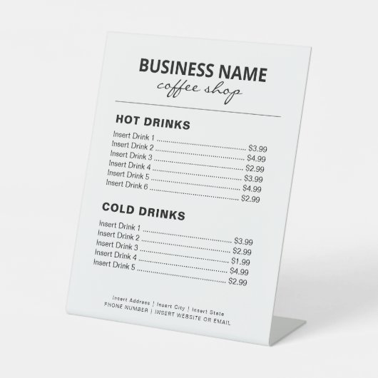 喫茶店スモールビジネスメニュー価格表台座 台座サイン (正面)