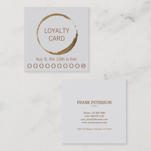 喫茶店ロイヤリティカード-コーヒーのしみ スクエア名刺 (正面/裏面)