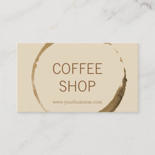 喫茶店-ベージュ背景が付いているコーヒー汚れ 名刺 (正面)