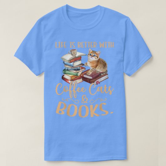 喫茶猫と書籍猫の方が生活に良い Tシャツ (デザイン正面)