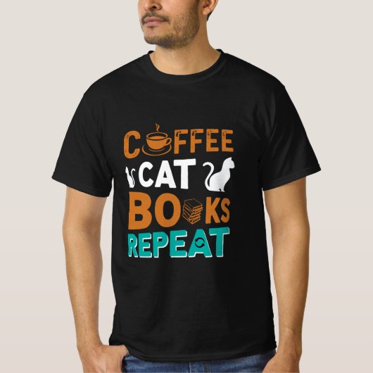 喫茶猫の本が繰り返し読、コーヒー好き Tシャツ (正面)