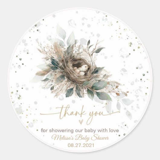 営巣木地ニュートラル素朴フォール赤ちゃんシャワー ラウンドシール (正面)