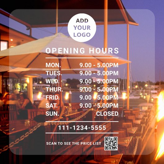 営業パーソナライズされた営業時間ロゴqrコード ウィンドウサイン