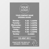 営業モダン営業時間ロゴQrコードグレー ウィンドウサイン (シート)