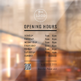 営業営業時間黒番ロゴ段QRコード ウィンドウサイン