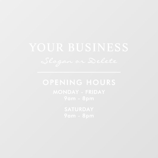 営業時間と名前のビジネス窓用シール ウィンドウサイン (シート)