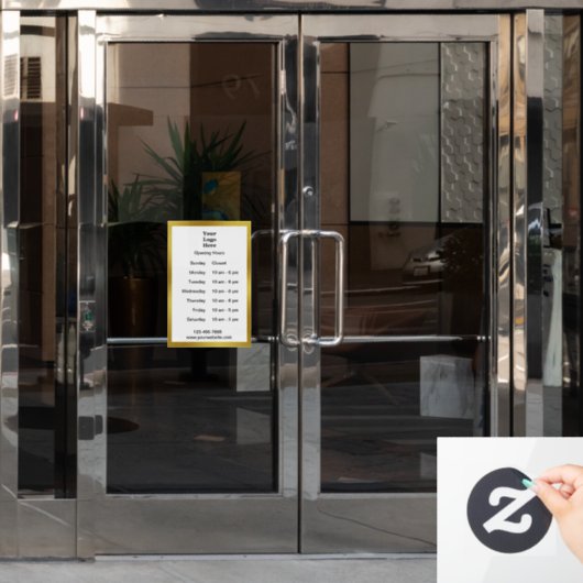 営業時間のホワイトビジネスおよび金ゴールド営業時間のロゴ ウィンドウサイン (オフィスドア)