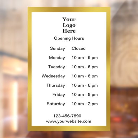 営業時間のホワイトビジネスおよび金ゴールド営業時間のロゴ ウィンドウサイン (シート2)