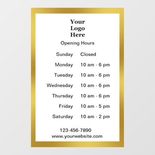 営業時間のホワイトビジネスおよび金ゴールド営業時間のロゴ ウィンドウサイン (シート)