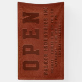 営業時間エンボスブラウンビーガンレザー 横断幕 (縦)