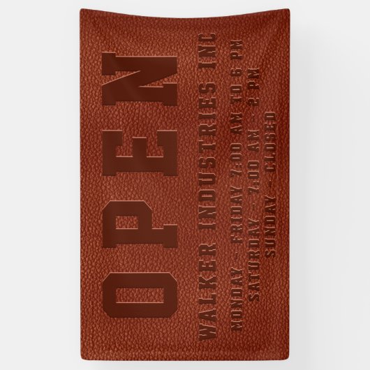 営業時間エンボスブラウンビーガンレザー 横断幕 (縦)