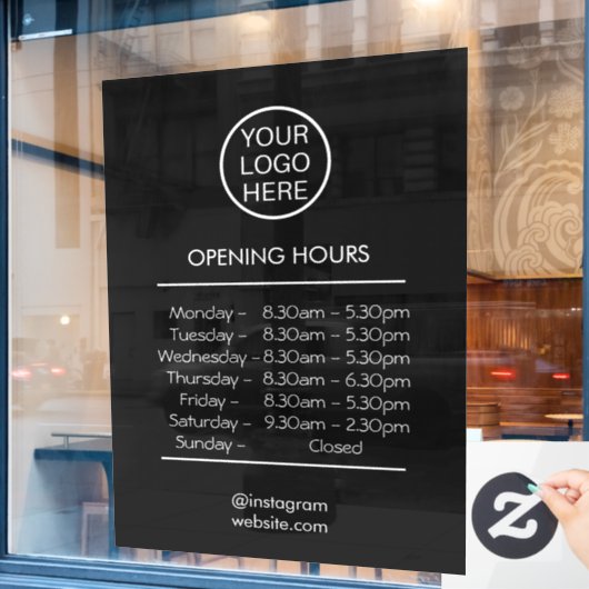 営業時間カスタムとビジネスのロゴ – Shop Own ウィンドウサイン (カフェ窓)