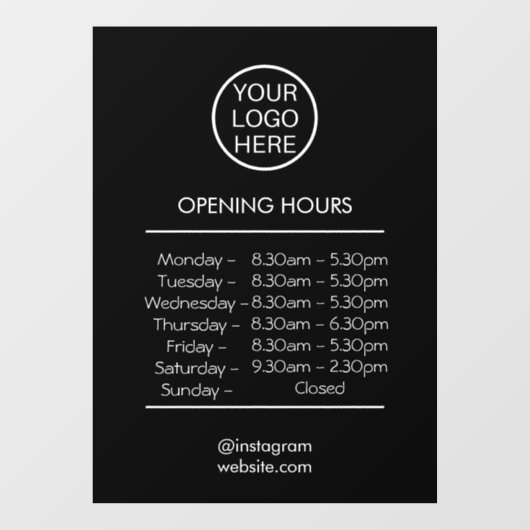 営業時間カスタムとビジネスのロゴ – Shop Own ウィンドウサイン (シート)