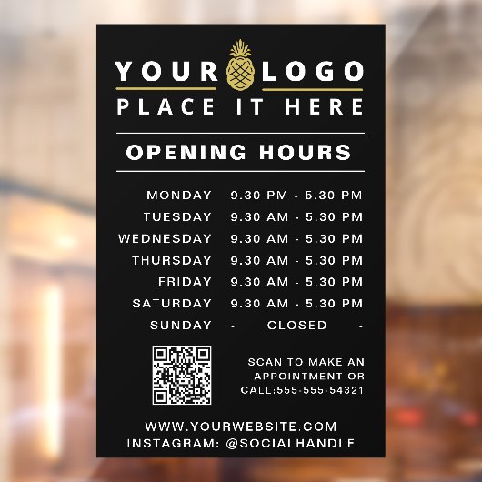 営業時間ビジネスロゴ時間QRコードブラック ウィンドウサイン (シート2)