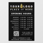 営業時間ビジネスロゴ時間QRコードブラック ウィンドウサイン (シート)