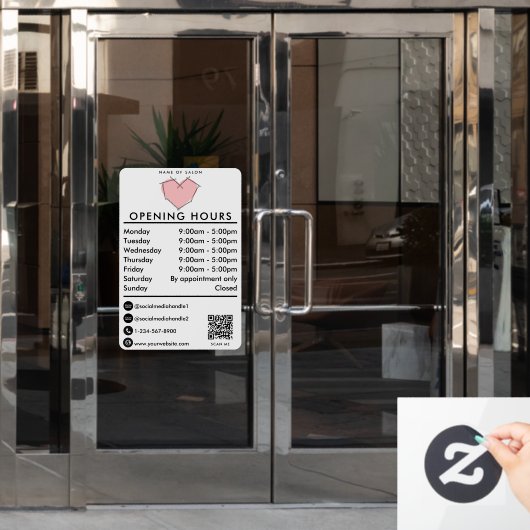 営業時間ボビーピンヘアスタイリストを開く ウィンドウサイン (オフィスドア)