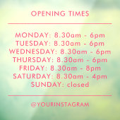 営業時間ミニマルモダンリストピンク ウィンドウサイン (シート3)