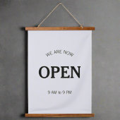 営業時間モダンLブラック&グレー 吊り下げ型タペストリー