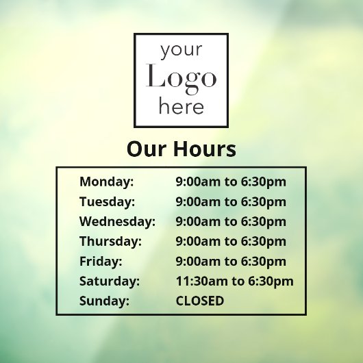 営業時間ロゴビジネスのストア ウィンドウサイン (シート3)