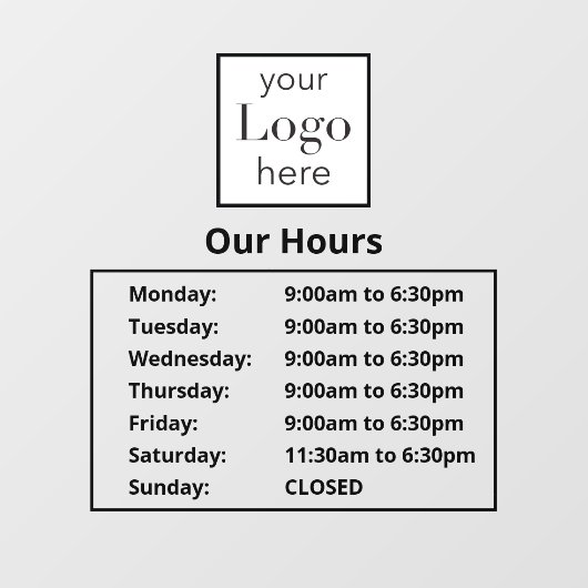 営業時間ロゴビジネスのストア ウィンドウサイン (シート)